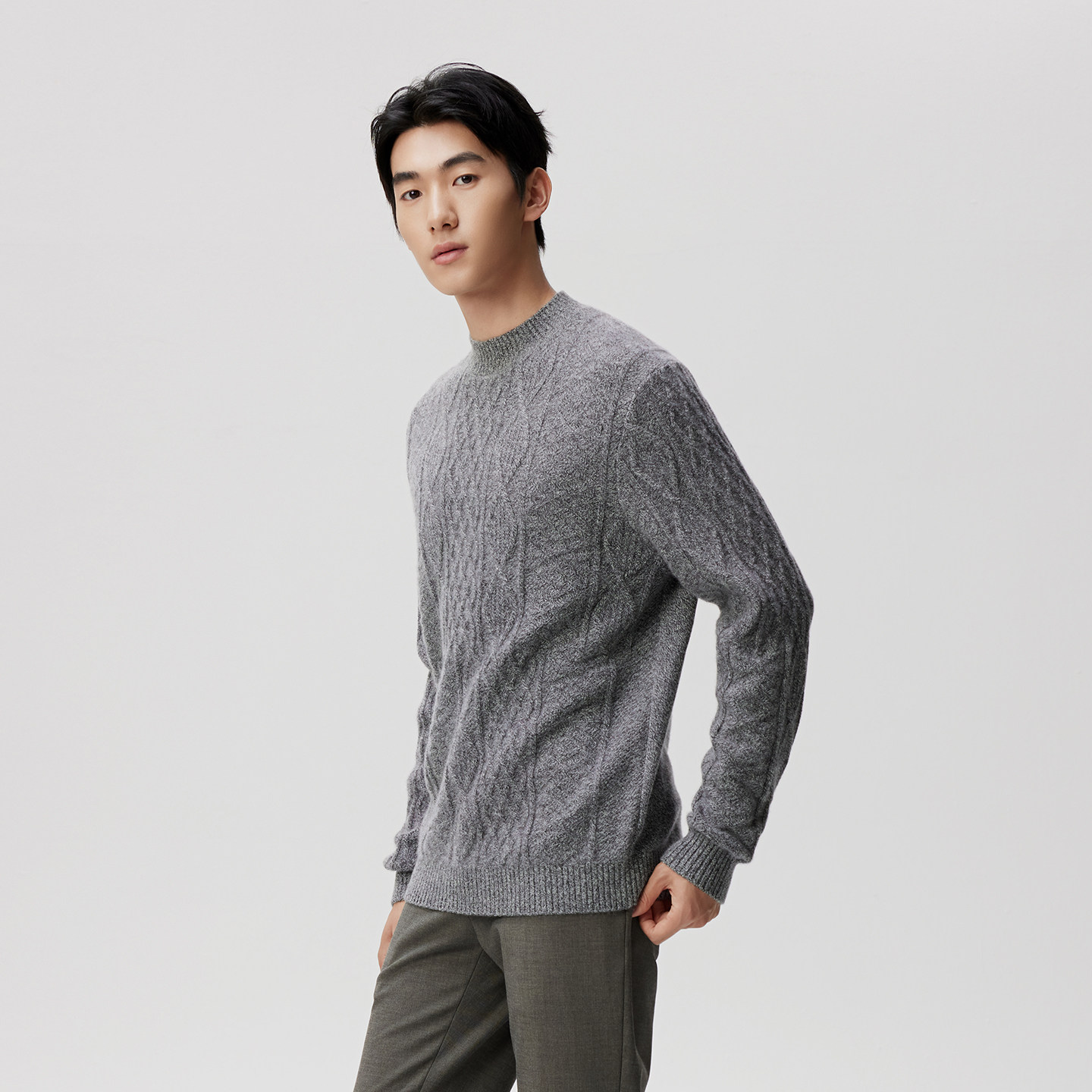 皮皮狗25秋冬新款男士半高领加厚绞花羊绒衫双股纱套头针织毛衣,淘宝优惠券,粉丝福利购,淘宝优惠卷