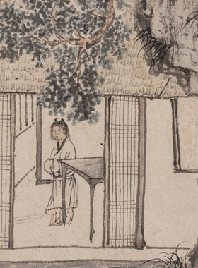 文徵明聚桂斎图复古人物字书国画挂轴征明真迹横幅高清复制装饰画