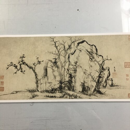 赵孟頫 秀石疏林图 复古字画真迹微喷仿古复制水墨国画装裱装饰画 - 图3