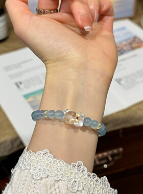 海蓝宝小熊手链闺蜜礼物五行补水