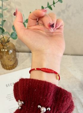 天然朱砂天珠九眼编织手绳女简约本命年新中式好运红绳藏式新款