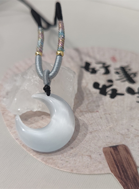 新中式月亮猫眼银曜石项链