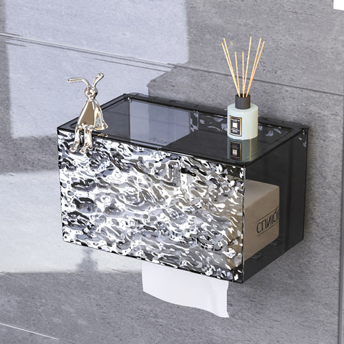 卫生间抽纸盒免打孔壁挂式厕所放厕纸置物架卫生纸卷纸巾盒子厨房 - 图0