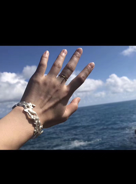 My Jewelry消失的岛屿/白色蓝宝石镶嵌银质肌理手工手镯 需定制