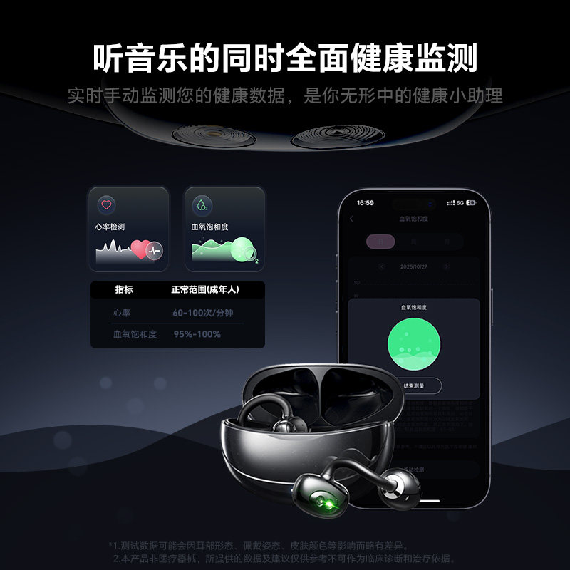TOURACE途瑞斯耳夹式蓝牙耳机2025新款心率监测开放式久戴不痛,淘宝优惠券,粉丝福利购,淘宝优惠卷