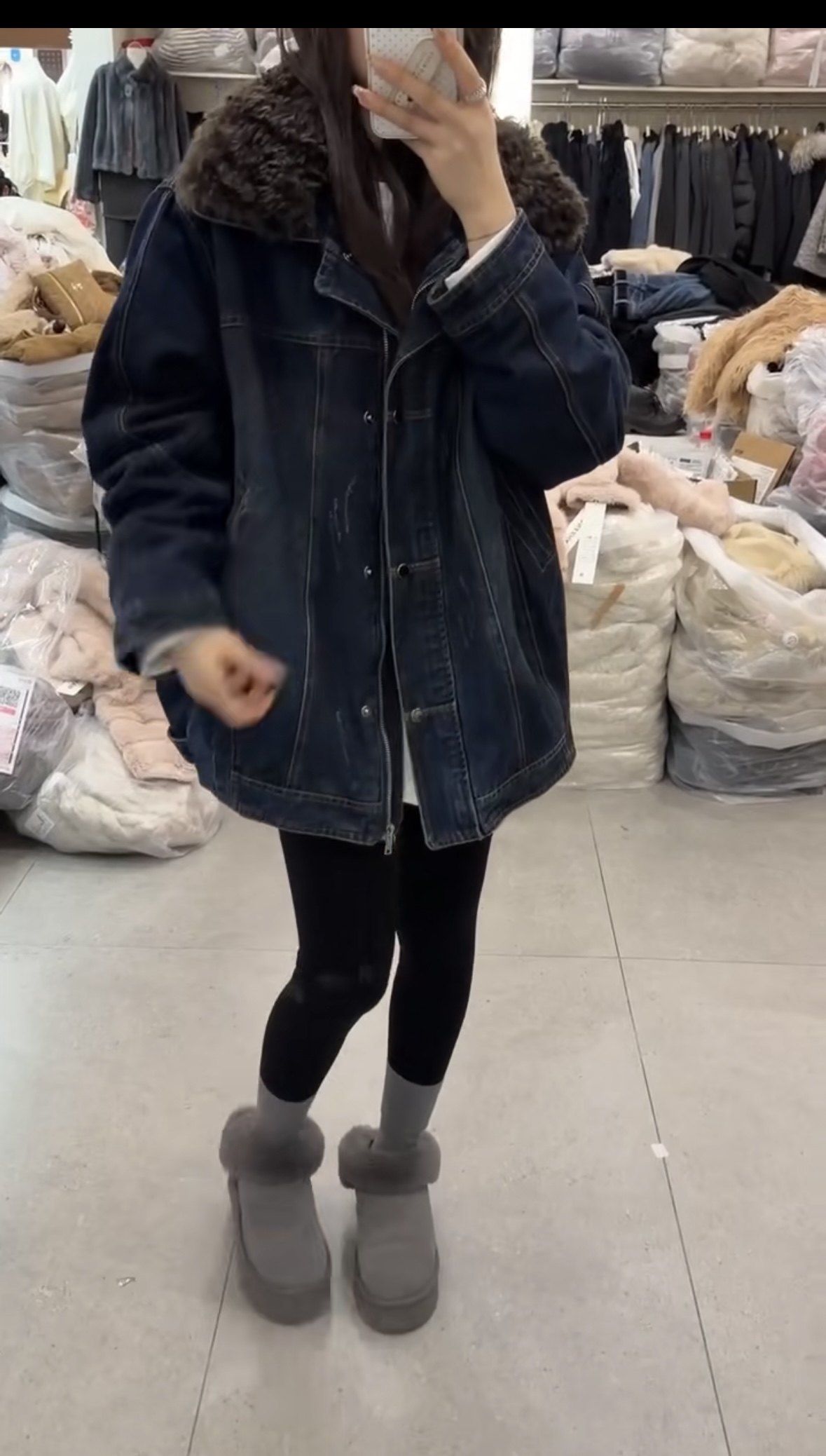 羊卷毛翻领牛仔羽绒服女欧洲站2025冬装新款欧货加厚中长款外套潮,淘宝优惠券,粉丝福利购,淘宝优惠卷