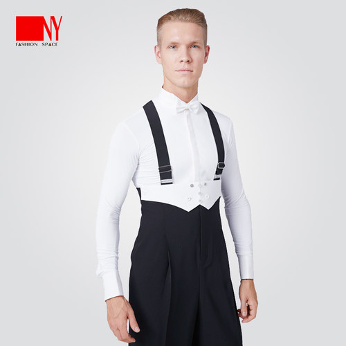NY纳艺舞蹈服男士上衣拉链蝴蝶领摩登舞表演男拉丁舞练功服91003C - 图1