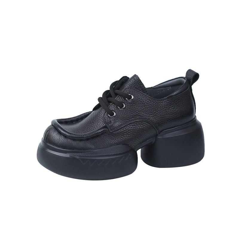 春秋新款厚底粗跟女士深口单鞋棕色牛皮真皮复古女鞋手工宽头皮鞋,淘宝优惠券,粉丝福利购,淘宝优惠卷