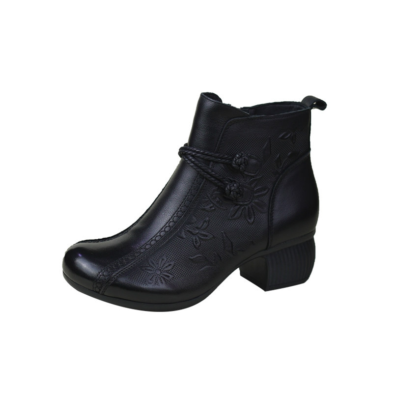 秋冬新款复古马丁靴女靴粗跟加绒短靴真皮百搭舒适圆头软底妈妈鞋,淘宝优惠券,粉丝福利购,淘宝优惠卷