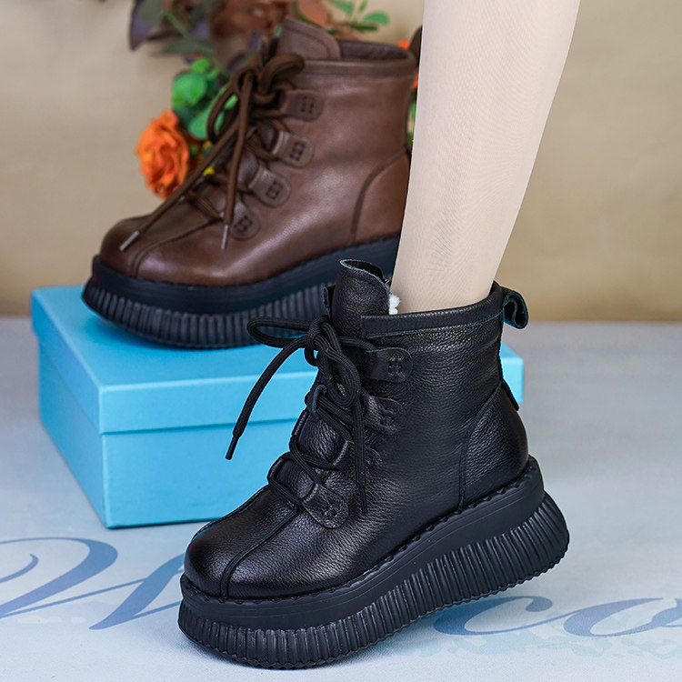 2025冬季新款真皮马丁靴女松糕厚底单靴加绒保暖棉靴纯羊毛小短靴,淘宝优惠券,粉丝福利购,淘宝优惠卷