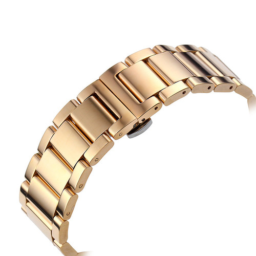 玫瑰金表带女18精钢手表带配件23男士21钢带20蝴蝶扣金属表链22mm - 图0
