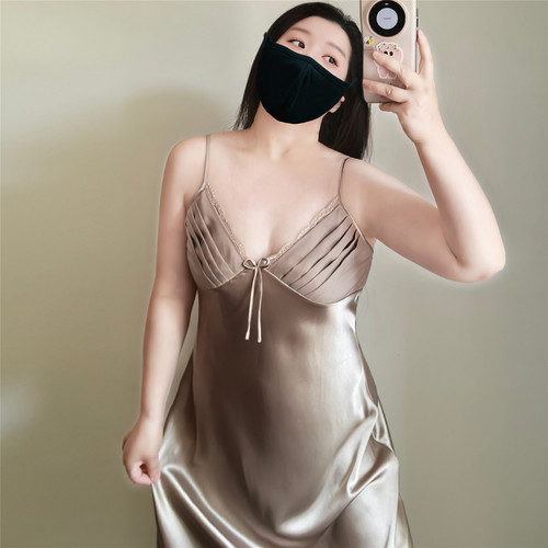 性感睡衣大码女胖mm春夏冰丝高级感加肥加大纯欲吊带睡裙没胸垫a - 图3