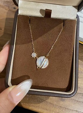 S925纯银白贝母星球星星项链女轻奢小众高级感锁骨链送女友礼物