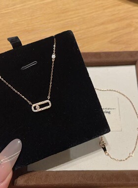 S925纯银时来运转项链女 可滑动单钻回形针锁骨链 轻奢精致不掉色