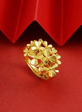 绣球花戒指女款新中式复古黄金色花塔戒指婚嫁戒花朵环仿真假三金