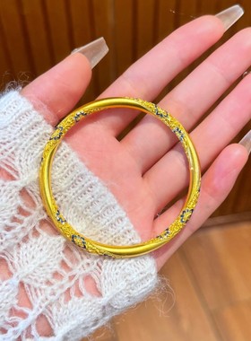 青花珐琅沙金手镯古法仿真金镯子黄金色镯子女新中式国风饰品配饰