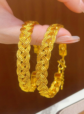 金店同款沙爆闪金编织麻花麦穗手镯宽面镂空蕾丝手链精致送女友礼