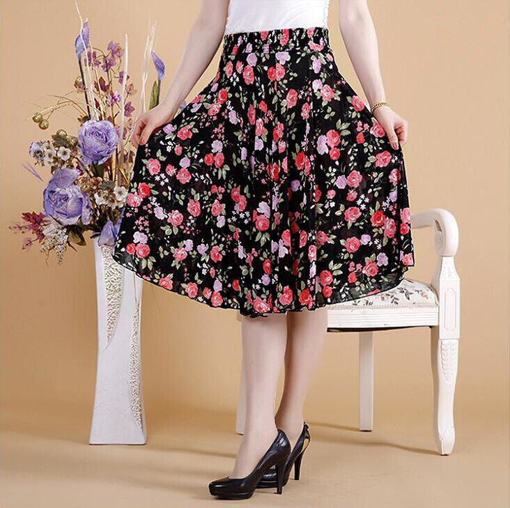 新款中年女装夏装冰丝短裙妈妈装松紧腰围半身裙中裙广场舞跳舞裙,淘宝优惠券,粉丝福利购,淘宝优惠卷