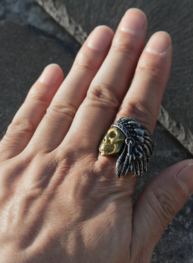 复古印第安骷髅戒指男个性嘻哈潮