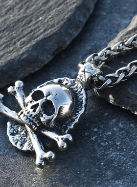 欧美机车骷髅项链男钛钢