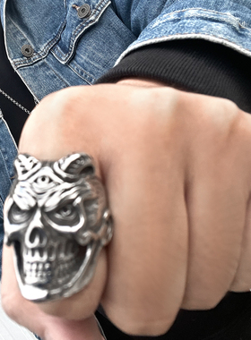 暗黑撒旦上帝之眼骷髅戒指男