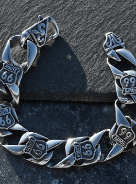 个性66号公路钛钢手链摇滚单身