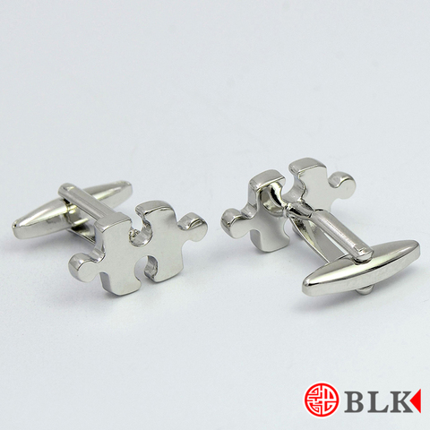 趣味拼图puzzle袖扣男银色金属个性袖钉法式衬衫袖口钉cufflinks