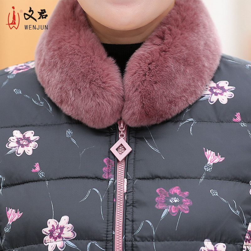 文君中老年女装花色复古气质羽绒服 文君中老年女装