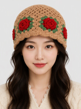 秋冬女款花朵包头帽显脸小
