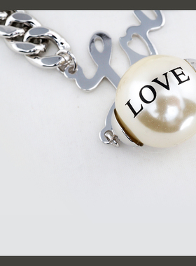 韩国正品代购进口 love字母大珍珠吊坠金属粗链夸张短项链毛衣链