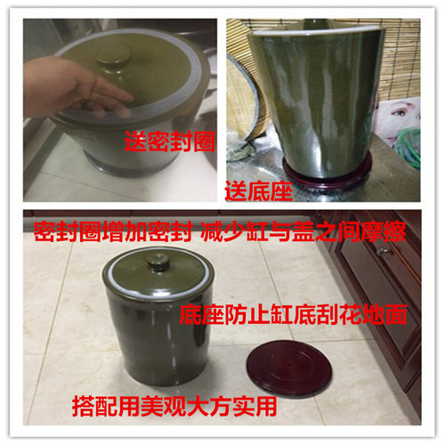 景德镇陶瓷带盖米缸米桶茶叶末油缸水缸20/30/50斤100斤防虫防潮 - 图2