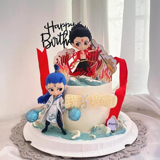 Nezha Ao Bing – décoration de gâteau, ornements, Hot Wheels, rouge ciel mixte, soie, robe d'anniversaire pour enfants garçons, plug-in, 2025