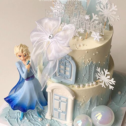 网红烘焙蛋糕装饰摆件冰雪公主艾莎雪宝生日派对城堡生日雪花插件 - 图2