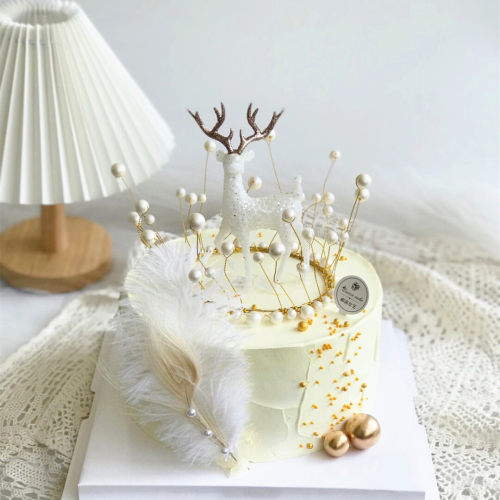 水晶鹿蛋糕摆件小鹿网红ins麋鹿圣诞女神生日装饰圣诞节主题-图0