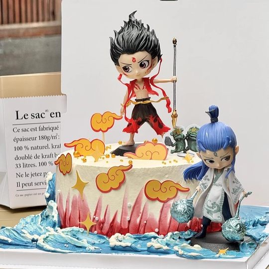 Nezha Ao Bing – décoration de gâteau, ornements, Hot Wheels, rouge ciel mixte, soie, robe d'anniversaire pour enfants garçons, plug-in, 2025