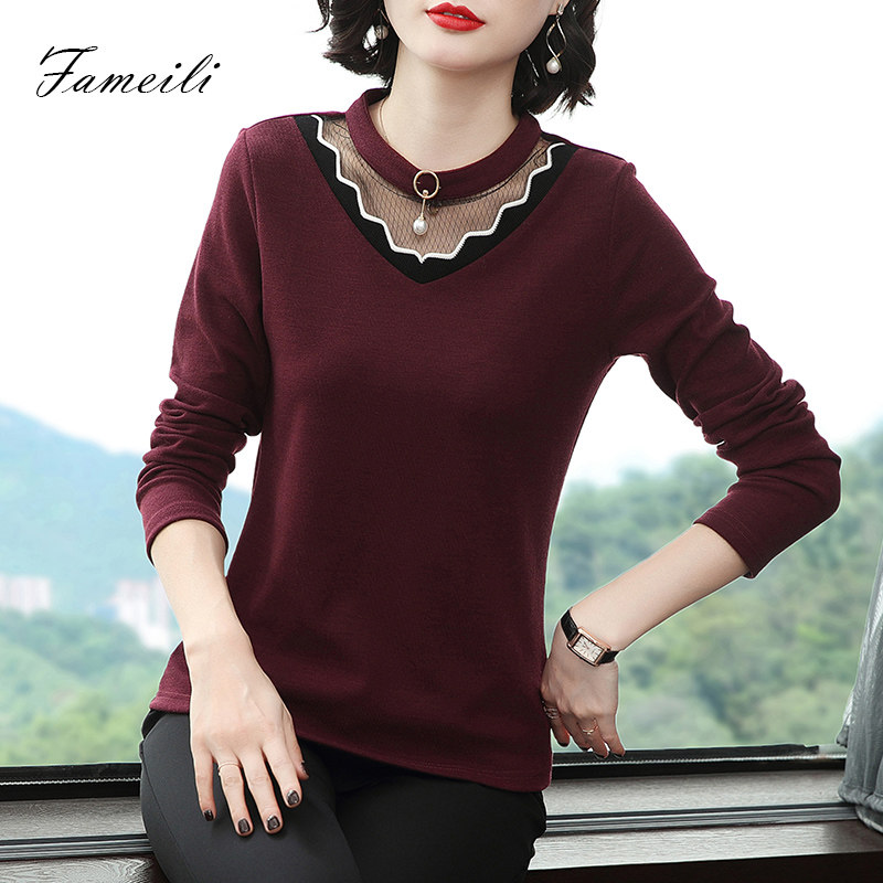 2020秋装新款长袖中年蕾丝洋气t恤 法美丽T恤