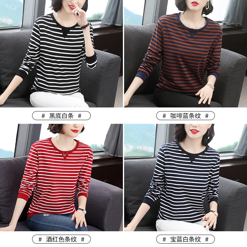 2021秋款中年长袖t恤纯棉冬打底衫 法美丽T恤