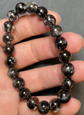 天然收藏级黑银钛晶手串多圈三圈男女款单圈108颗佛珠黑水晶手链