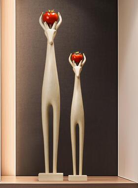 树脂旺宅鹿细长窄高摆件艺术品