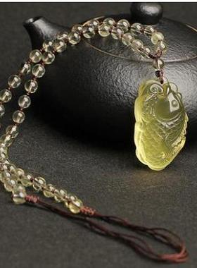 天然黄水晶文昌鱼吊坠女水晶锦鲤项链男金榜题名挂件学生上岸礼物