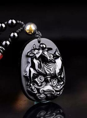 麟福拱禄黑曜石吉祥物吊坠