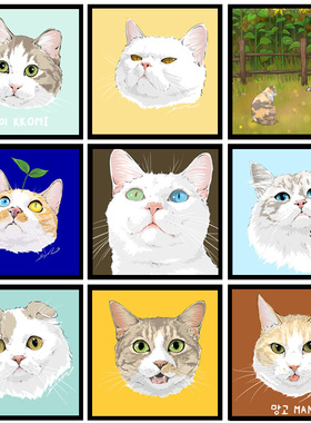 猫咪餐厅小清新风组合温馨装饰画