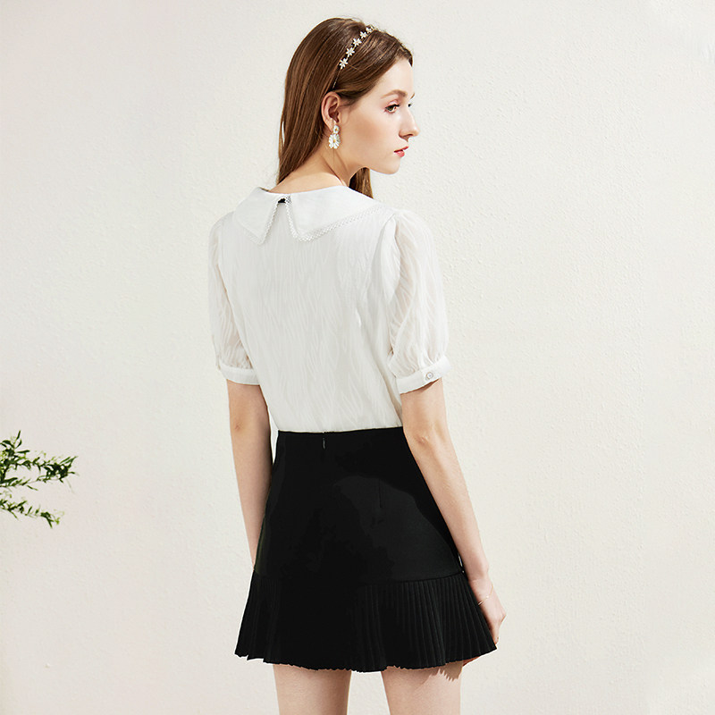 白色女夏2020新款娃娃领雪纺衬衫 百达依莉衬衫