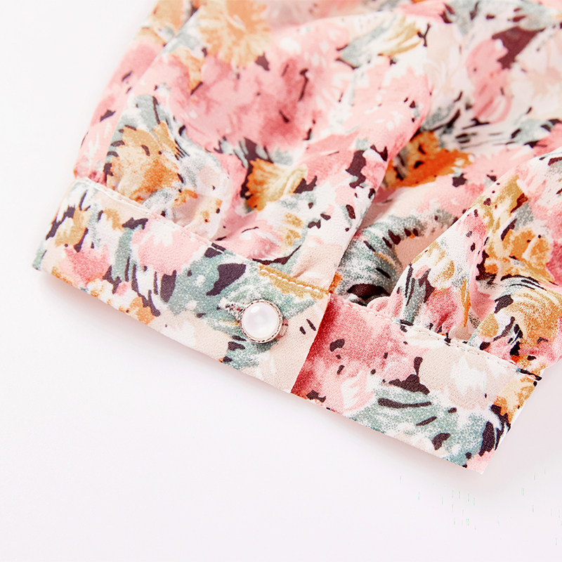 碎花雪纺2020年夏季新款v领裙子 百达依莉连衣裙