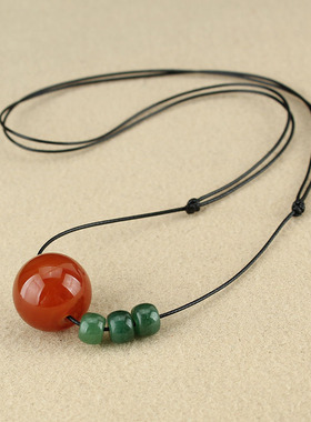 民族风红玛瑙转运珠项链女毛衣链长款简约复古文艺小清新棉麻配饰