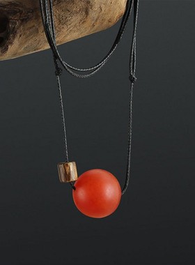 民族风复古二代蜜蜡项链棉麻