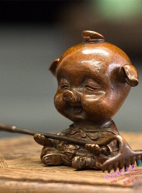 手工仿古风实心紫铜八戒打坐茶宠