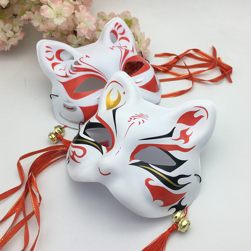 彩绘日式和风狐狸面具半脸 古风汉服化妆舞会cos动漫猫脸狐妖面罩 - 图1