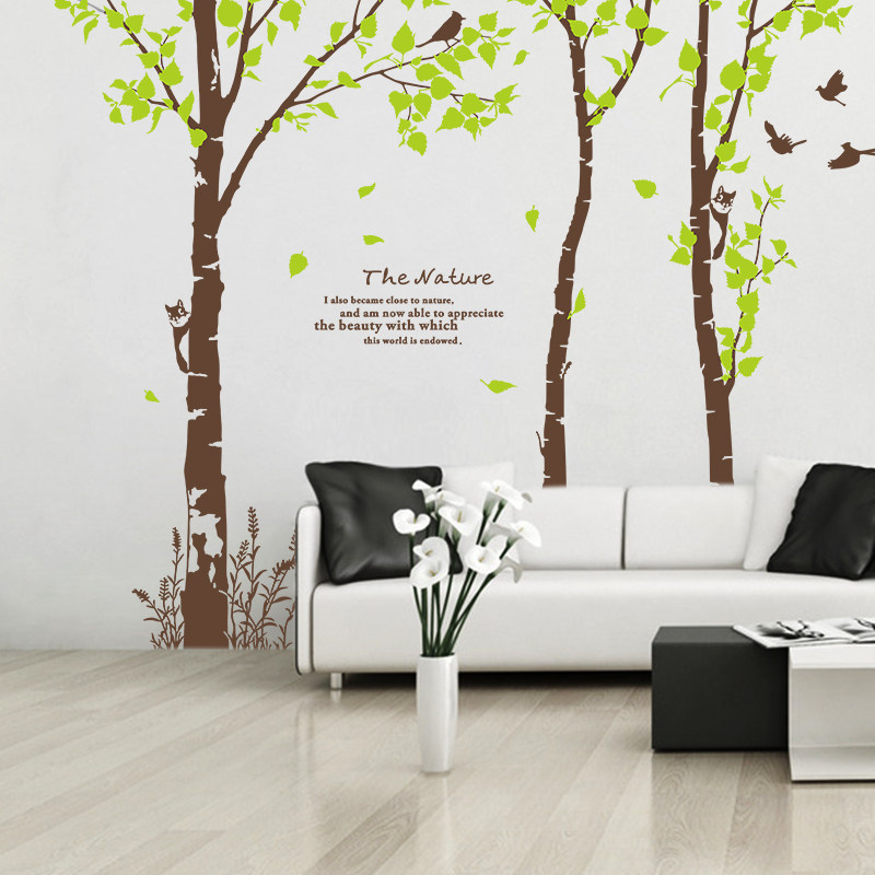 diy纯手绘沙发背景无需功底彩绘墙画模板漏印田园树镂空餐厅m321