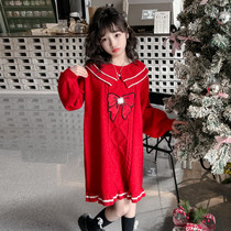 Girls dress for dress autumn and winter style 2023 new Baiyenswear childrens winter dress red sweater dress girl New Years dress